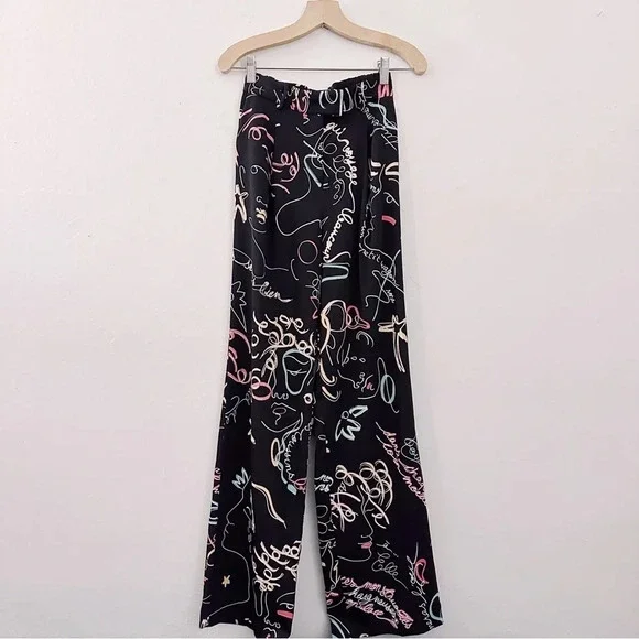 Aritzia Babaton Sadiki Pants Wide Leg Printed Black French Faces - Picture 2 of 7